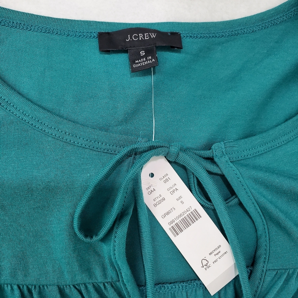NWT J.Crew Broken-in Jersey Tiered Cotton Summer Mini Dress Green Color Size S - Picture 11 of 14
